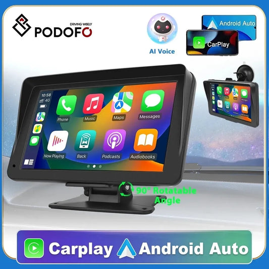 Podofo 7'' Car Mirror Carplay Recording Carplay & Android Auto Voice Control Touch Screen Monitor Car Radio Dashboard DVR