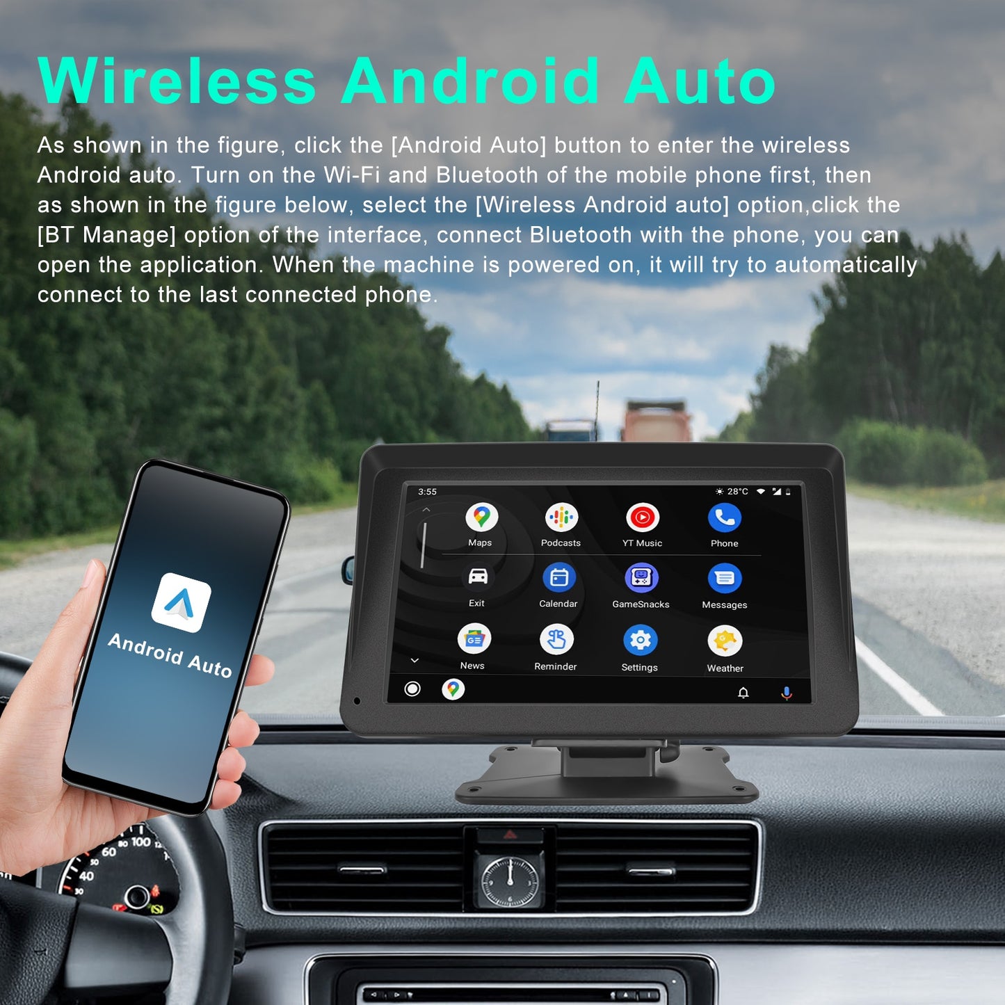 Podofo 7'' Car Mirror Carplay Recording Carplay & Android Auto Voice Control Touch Screen Monitor Car Radio Dashboard DVR