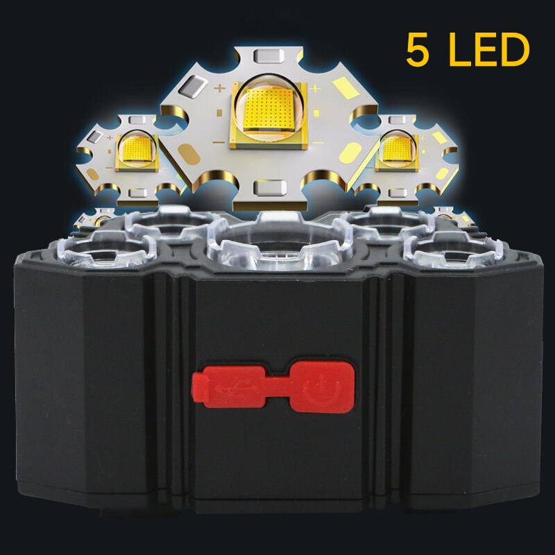 5 LED Flashlight Rechargeable with Built in 18650 Battery Strong Light Camping Adventure Fishing Head Light Headlamp